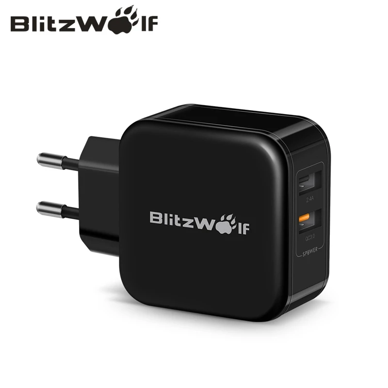 BlitzWolf QC3.0+ 2.4A 30 Вт двойное USB зарядное устройство для мобильного телефона быстрое зарядное устройство адаптер ЕС дорожное настенное зарядное устройство для iphone 8 8 Plus X