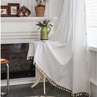 linen look white curtain rod pocket with tassels voile semi sheer drapes privacy protection for living room bedroom decor tj6477