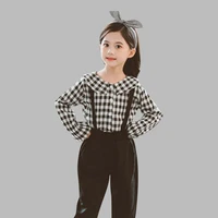 girls clothes plaid shirt jumpsuit girl clothes set flare sleeve clothes for girl fall winter childrens casual suits for girl