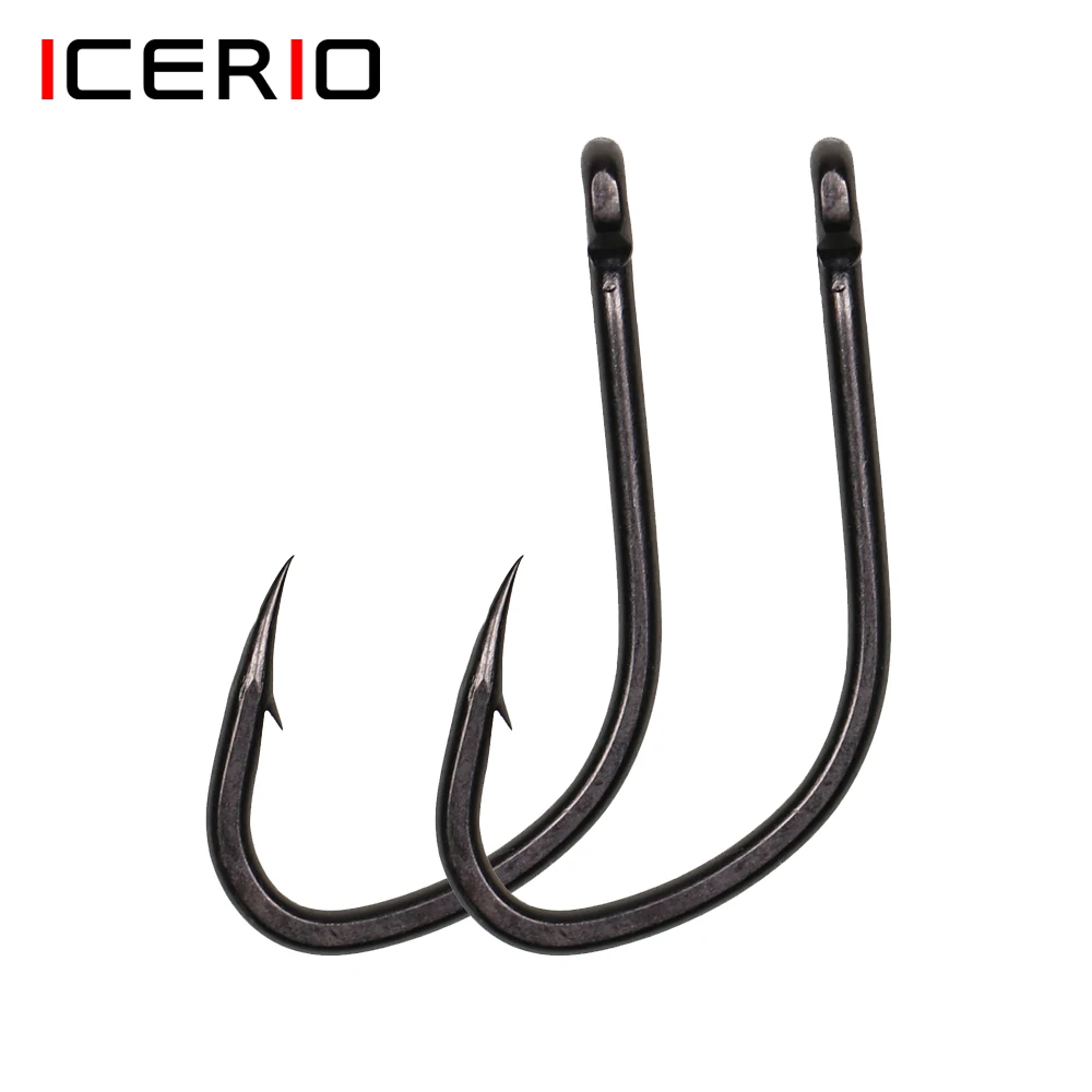 

ICERIO 100pcs Straight Shank V Shape Matt Black Carp Fishing Hooks Specimen Barbed Rig Hook