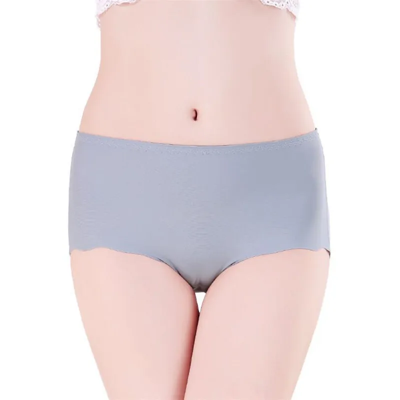 Grey Briefs S-4XL, женские шелковые бесшовные трусы, сексуальные, женские, простые, высокая талия, высокая эластичность, трусы, нижнее белье для женщин, большие размеры - Цвет: Grey Briefs