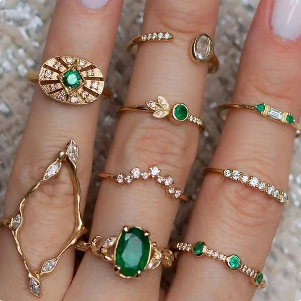 9 rings set Лидер продаж, женское кольцо с океанской звездой и луной, 13 шт. в наборе, ювелирные изделия, Ретро стиль, опал, корона, циркониевые кольца, модные женские аксессуары - Цвет основного камня: 9 rings set