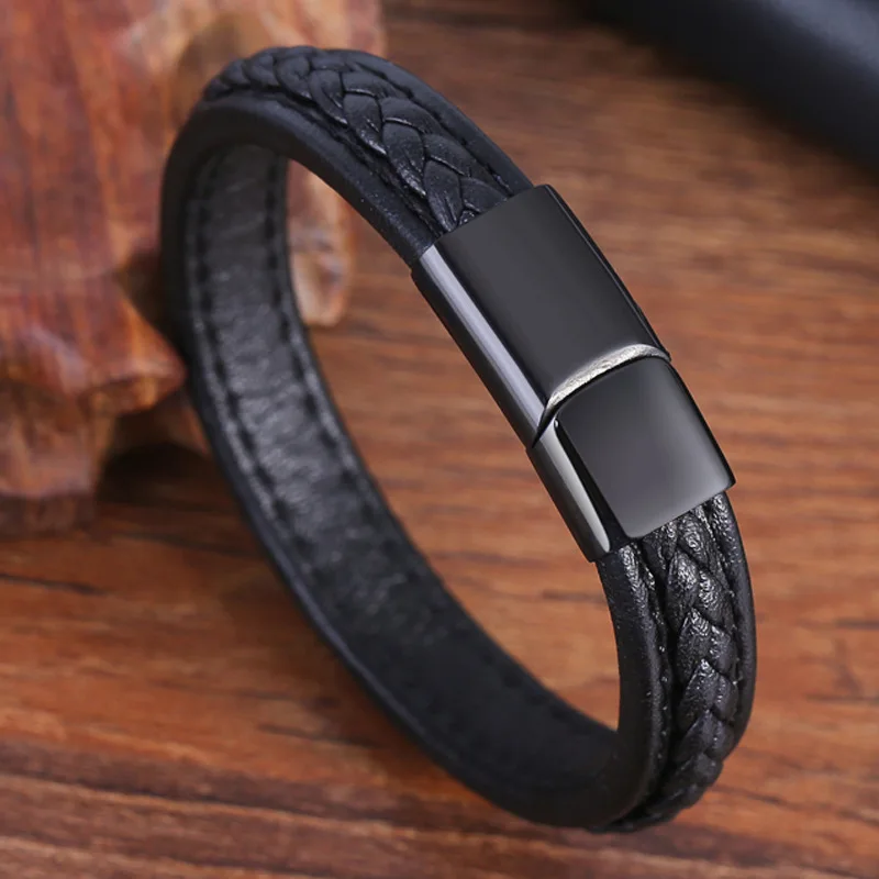 

2020, Fashion Genuine Leather Elegant Braided Bangle Magnetic Buckle Closure Vintage Women Men Bracelets & Bangles Men Jewelry