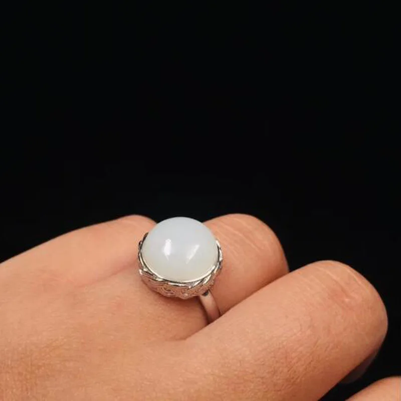 

Natural Hetian White Jade Silver Jewelry Rings for Charm Trendy Women Party Fine