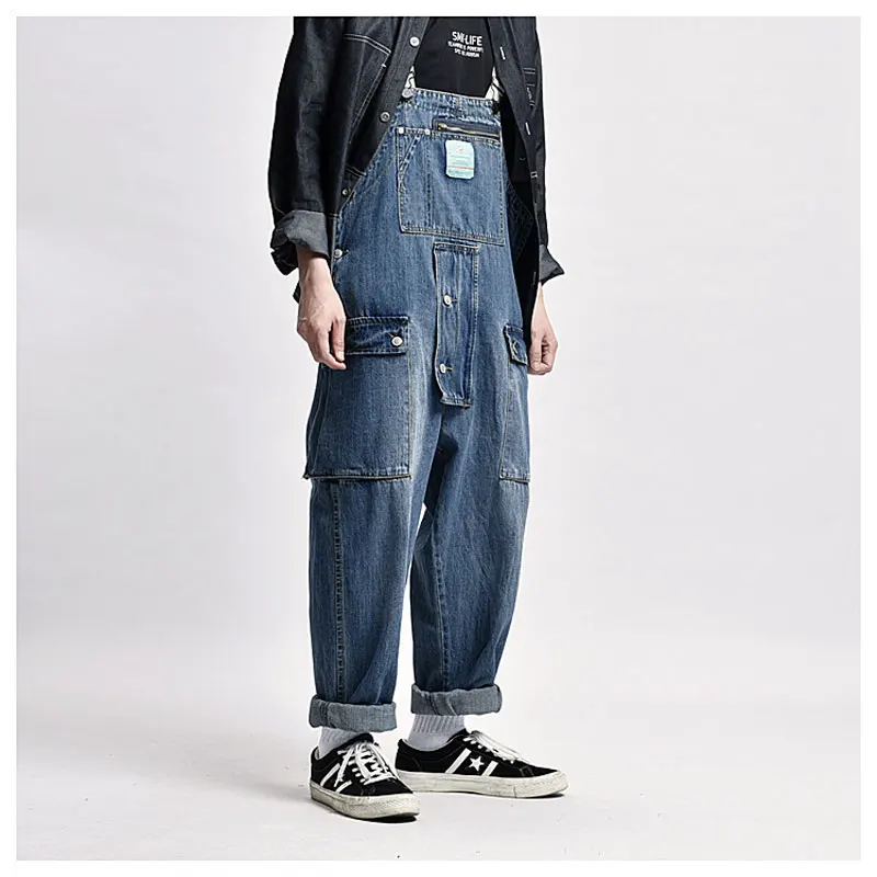 2021 Mens Jeans Wash Overalls Jumpsuit Streetwear Pocket Suspender Distressed Jeans Slim Fit Long Loose Pants Trousers