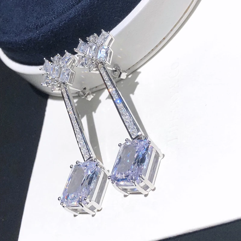 

Women's classic fashion square zircon earrings S925 sterling silver original luxury brand high quality jewelry logo ladies gift