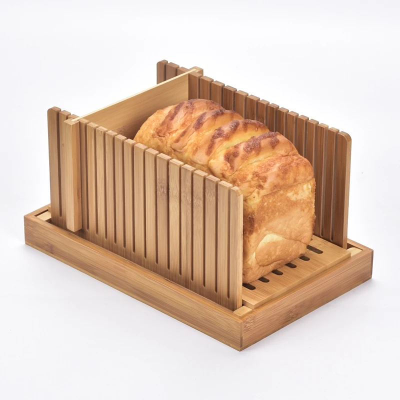 

Бамбуковая нож для хлеба, разделочная доска для домашнего хлеба с держателем для крошек, регулируемая компактная складная Ломтерезка