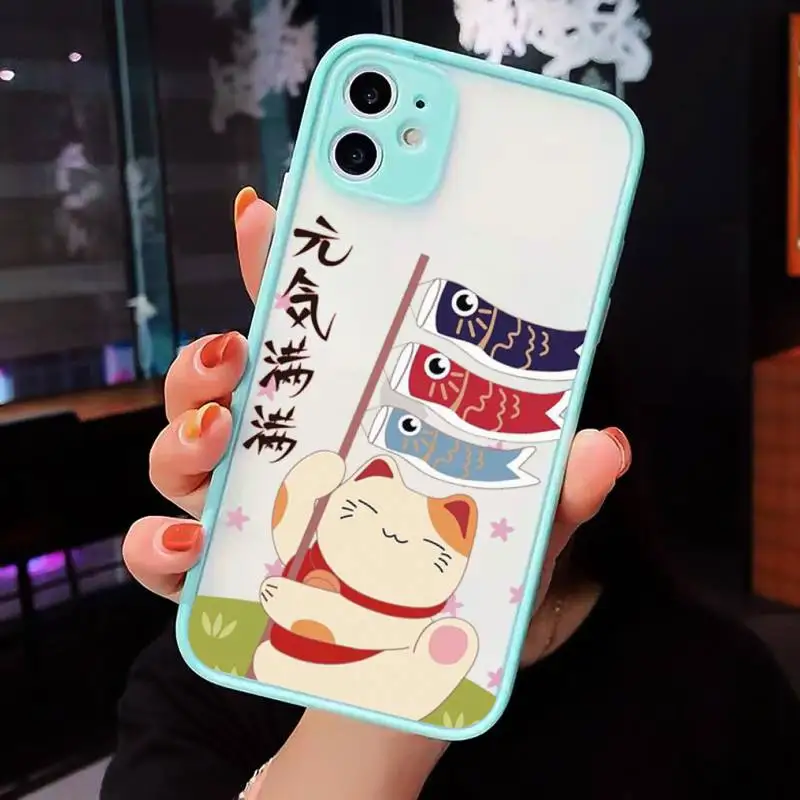 

Koi Fish Cherry Blossom Lucky Cat Phone Cases Matte Transparent for iPhone 7 8 11 12 s mini pro X XS XR MAX Plus cover funda