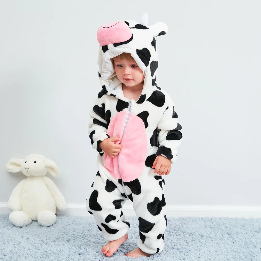 

Baby Clothes Autumn and Winter Warm Baby One-piece Clothes Cow Animal Shape Sleeping Children's Climbing Clothes