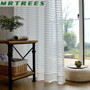 MRTREES Striped Voile Sheer Curtains for Living Room Bedroom Tulle Cortinas for Kitchen Window Treatments Home Decor Drapes