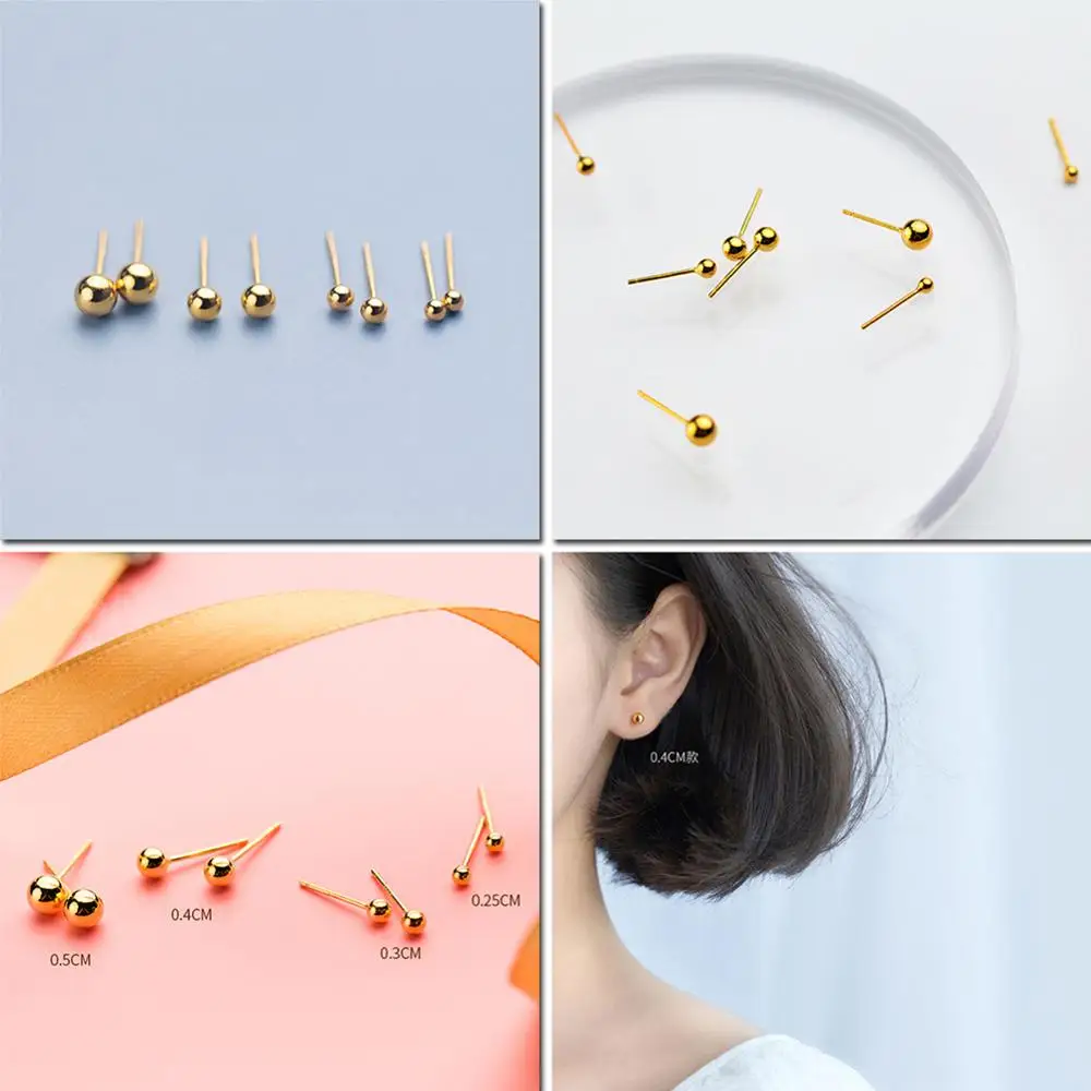 Женские круглые золотые серьги-гвоздики LicLiz из стерлингового серебра 925 пробы с