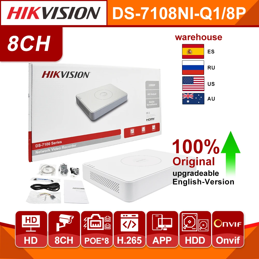 

Hikvision оригинальный NVR DS-7108NI-Q1/8P 8CH POE NVR 6MP View 4MP запись H.265 + SATA для POE IPC сетевой видеорегистратор безопасности