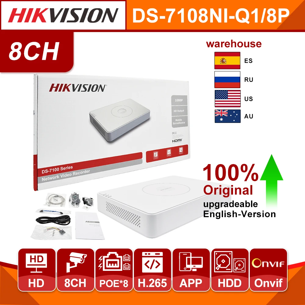 Hikvision оригинальный NVR DS 7108NI Q1/8P 8CH POE 6MP View 4MP запись H.265 + SATA для IPC сетевой