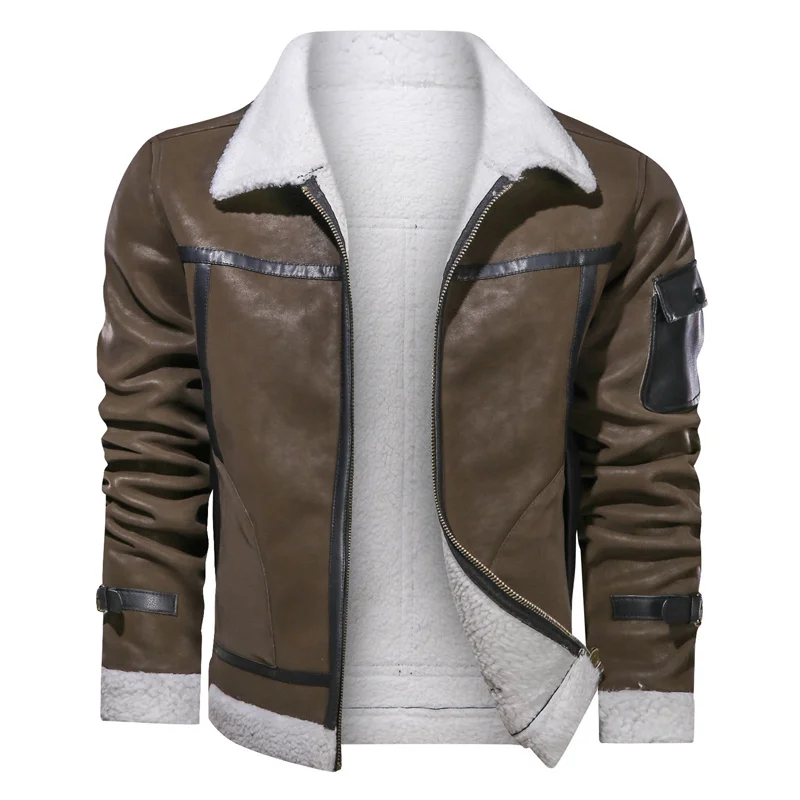 

Mens Leather Jacket Jackets Motorcycle Fashion PU Stand Collar Winter Vintage Fleece Warm Fashionable Men's Coat Outdoor