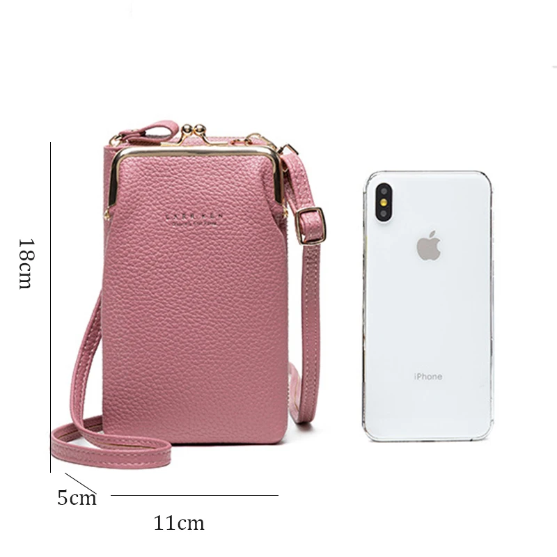 

Women 6.8 Inch Solid Mobile Phone Bag Girl's Mini PU Shoulder Small Messenger Bag Women's Zipper Lock Phone Wallet Pendant Bags