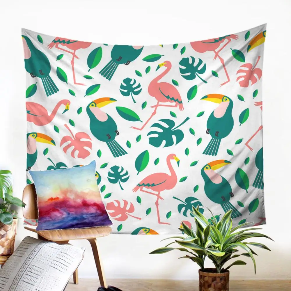 

Porcelain Tapestry On The Wall Flamingoes And Toucans Pattern Gobelin Fabic Home Textiles Modern Home Upholstery