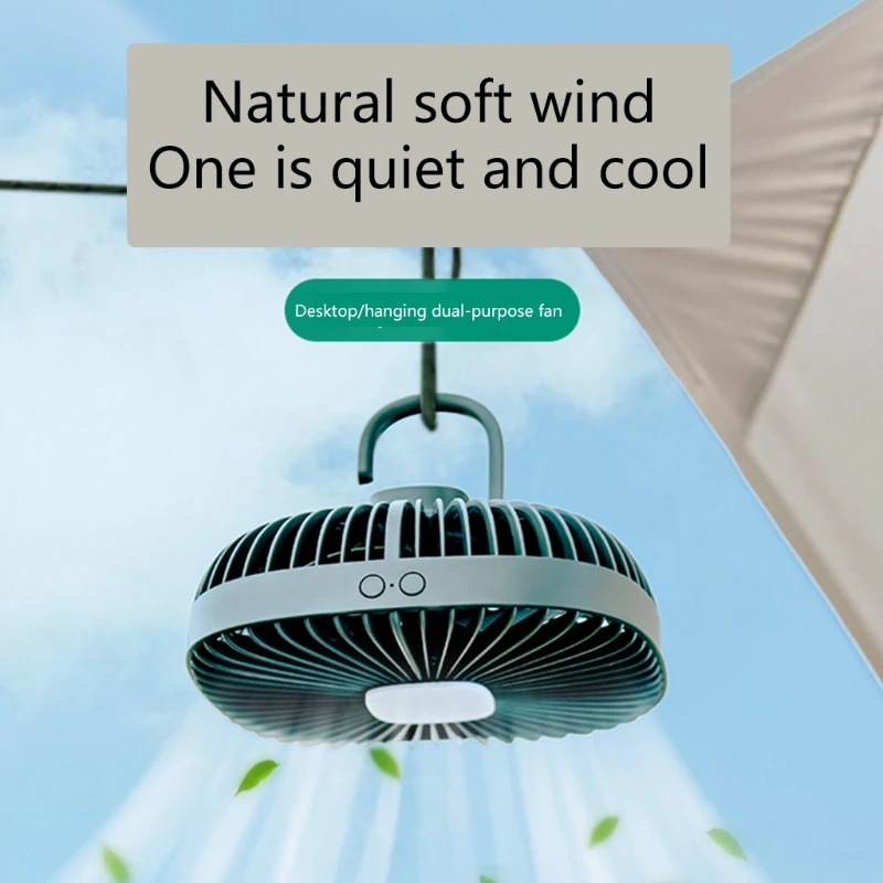 

USB Rechargeable 4000mAh Desk Hanging Fan with LED Lantern 4 Speed Ceiling Fan for Camping Tent Outdoor School Home