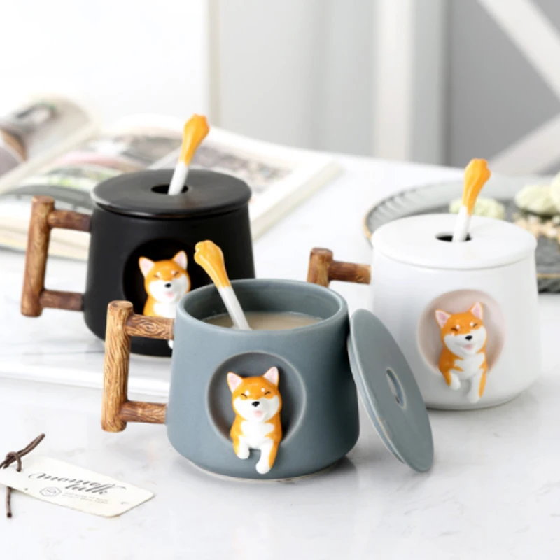 

Kawaii Cute Shiba Inu Ceramic Mug Set,personalized Nordic Mugs Coffe Cups Ceramic Travel with Lid and Spoon,christmas Gift Ideas