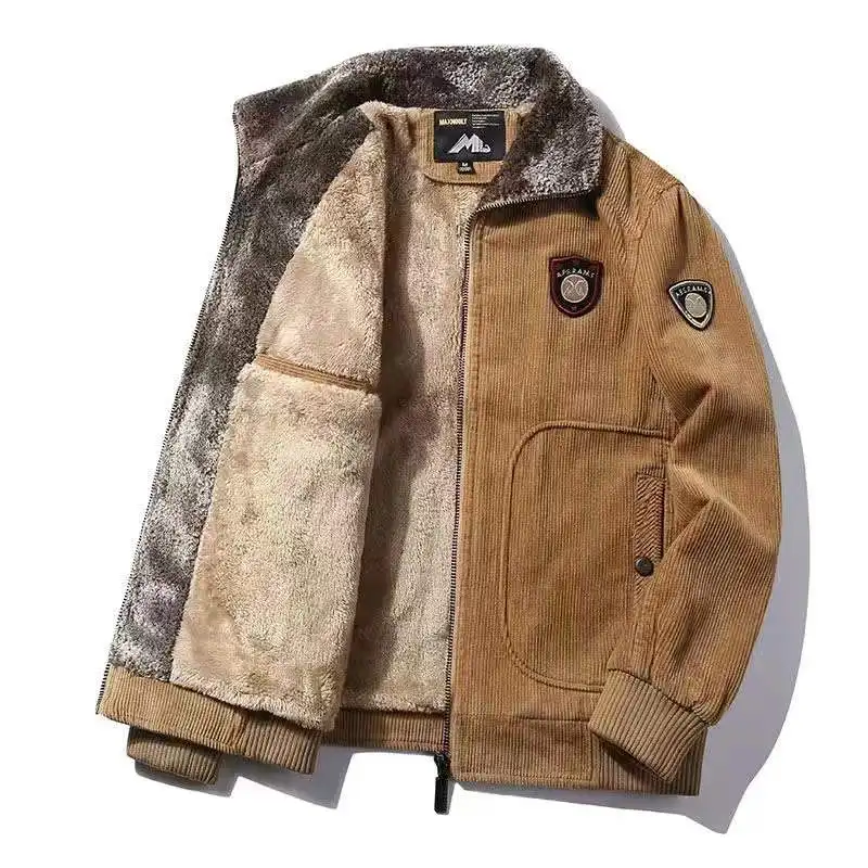 2021 New Winter Men's Corduroy Cotton Clothes Jacket Coat Plus Velvet Padded Warm Man Jacket Middle-aged Elderly Cotton Clothes