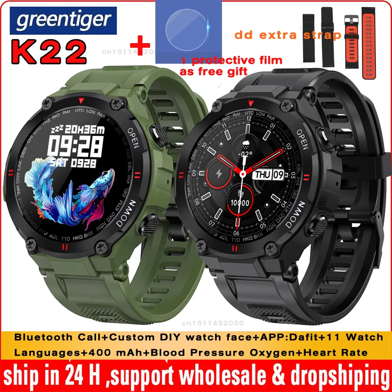 

Original K22 Smart Watch Men Dial Bluetooth Call Blood Pressure Oxygen Alarm Clock Waterproof Sport Fitness Smartwatch PK W56