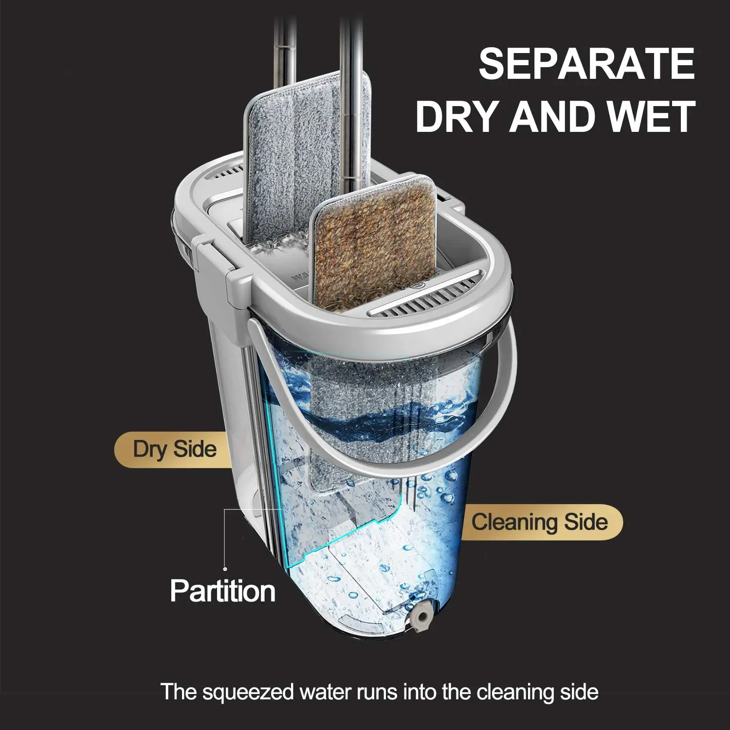 Плоская Швабра из микрофибры с ведром отжимная для мытья пола без рук 2