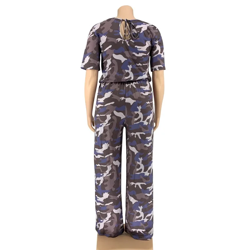 4xl 5xl Plus Size Jumpsuits For Women Camouflage Printed Loose High Waist long Fashion High Street Elegant Large Rompers 2021