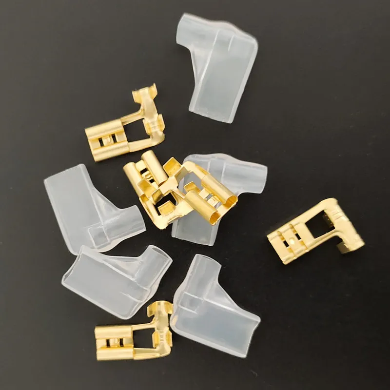 

20Sets/40pcs Gold Plating 6.3 The Plug Spring Insulated Terminal Cold Terminal Flag L Shape Plug Spring Terminals Copper