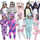 Зимний комбинезон для мальчиков и девочек, пижамы в виде единорога, Аниме пижамы в виде животных, Детская Фланелевая Пижама-кигуруми в виде панды, единорога, комбинезон, одежда для сна