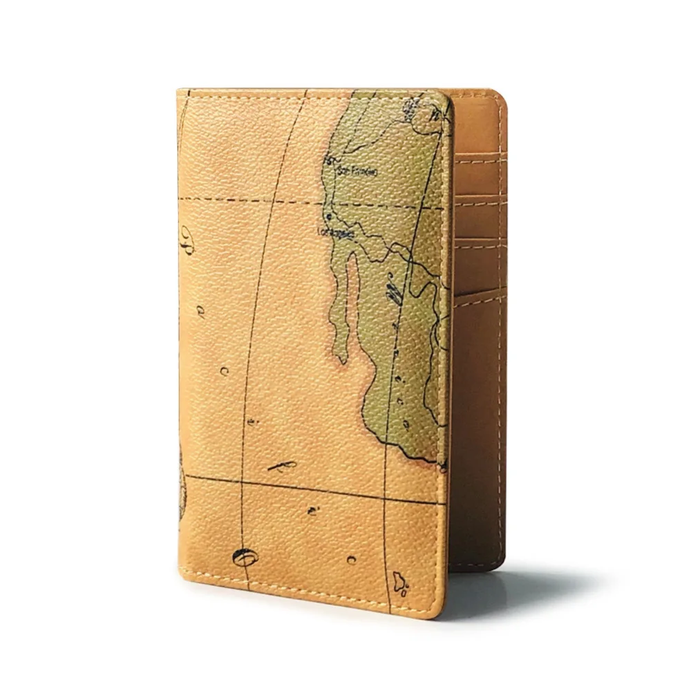 

Business Card Holder World Map Passport Cover Leather Wallet Men Passport Cover Luxury Bank ID Credit Card Holder Case For Women