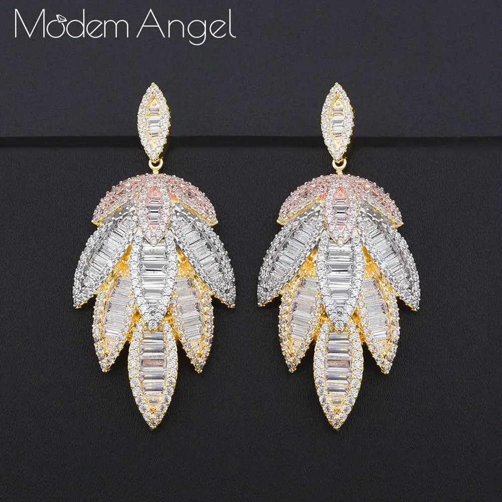

ModemAngel Trendy Leave Tassels Dangle Drop Earrings For Women Accessories Cubic Zirconia Earrings Jewelry pendientes mujer moda