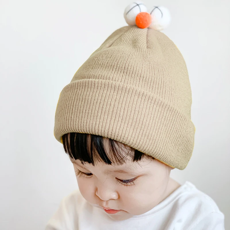 Детские милые вязаные шапки с большими глазами осенне-зимние утепленные теплые
