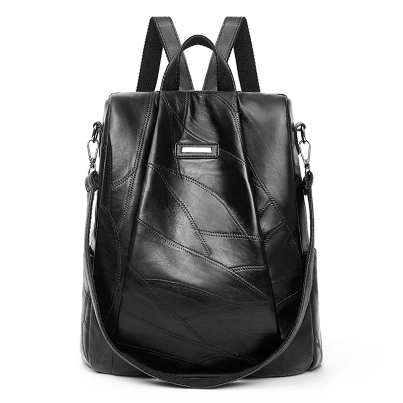 Вместительный дорожный рюкзак из овечьей кожи женский кожаный школьный ранец с