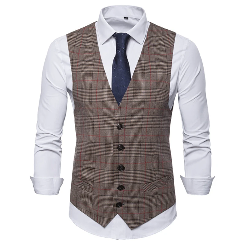 

Men's vest wedding groom groomsman suit vest men's business casual formal suit vest fashion checked single-breasted vest