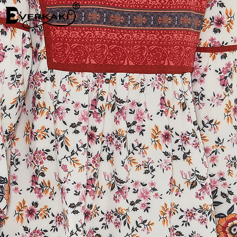 Женское мини платье с принтом Everkaki свободное винтажное короткое v образным