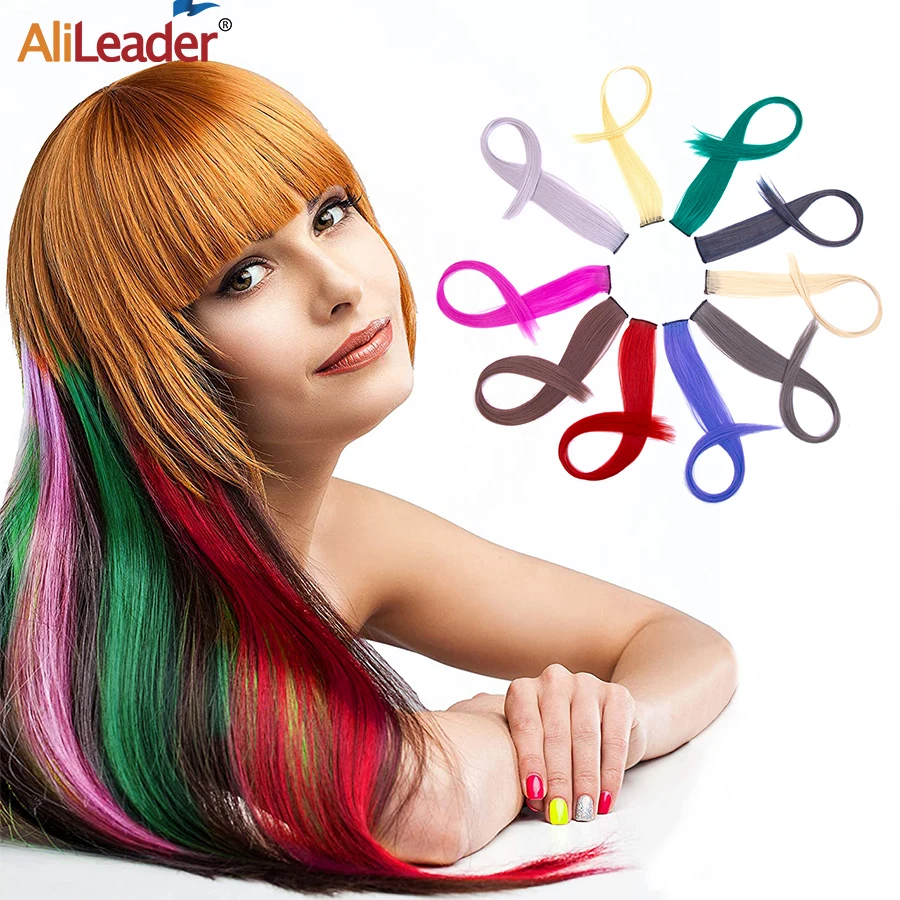 

Alileader Clip In One Piece Hair Extension 60Cm Long Straight Synthetic Extension Hiar Pure Grey Red Brown Green Blue Blonde
