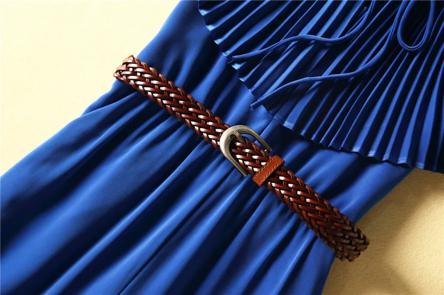 

JCHB 2021 French elegant summer fashion show new high end women's temperament blue long wide leg Jumpsuit