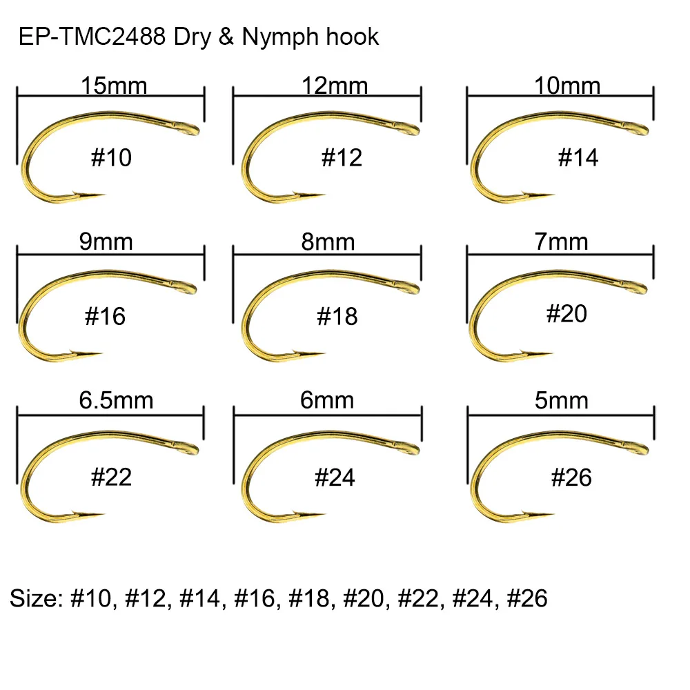 EP-TMC-2488 Eupheng 100 шт стандартный Nymph сухой нахлыстом рыболовный крючок Барб комбинированные крючки бронзового цвета мухобойка с барбом - Color: EP-TMC-2488