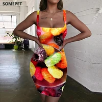 somepet colorful dresses women food sundress creativity vestido sexy art halter sleeveless womens clothing party beach beach