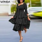 Женское многослойное праздничное платье, винтажное Плиссированное вечерние в горошек с длинным рукавом, праздничное платье, 2021