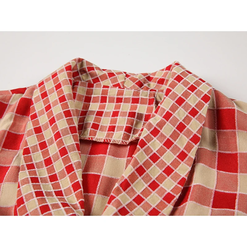 Женская клетчатая блузка однобортная во французском стиле с длинным рукавом и