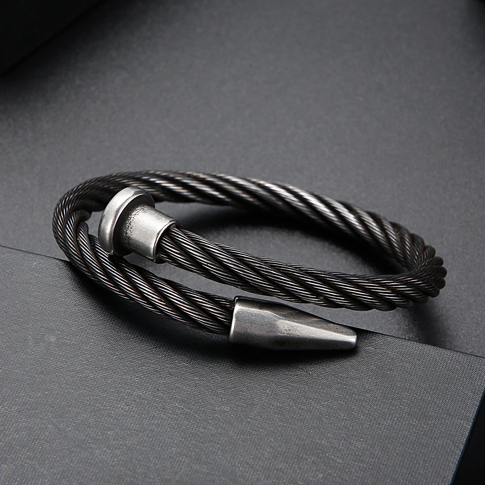 

Stainless Steel Vintage Punk Bangle Men Bracelet Titanium Opening Cuff Charm Jewelry Pulseras Hombre Nail Wire Bangles