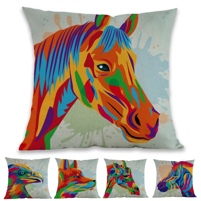 

Water-color style Animal portraits Horse eagle Dog zebra Giraffe Throw Pillow Case Home Room Sofa Car Decorative Cushion Cover