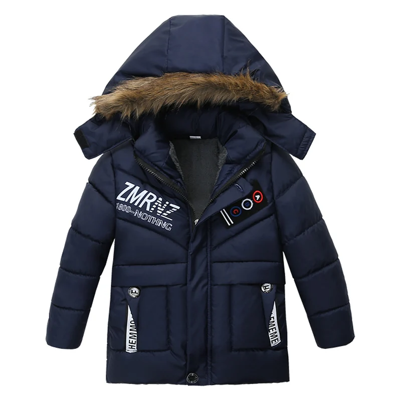 Navy blue Зимние пальто для мальчиков детская верхняя одежда модные куртки для маленьких мальчиков хлопковое пальто с капюшоном и длинными рукавами для детей, куртка От 2 до 5 лет - Цвет: Navy blue