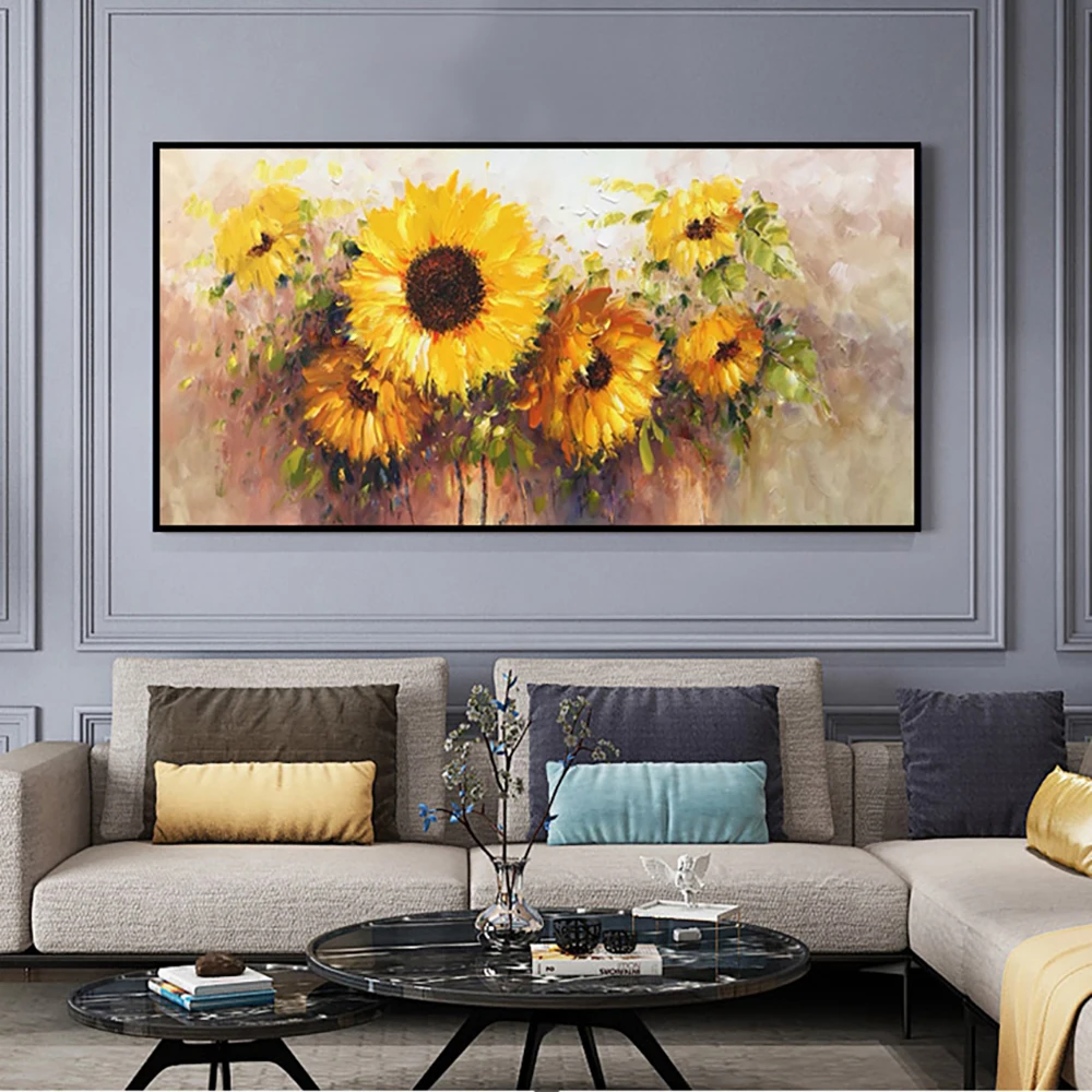 

Sunflowers Oil Painting Hand-Painted Texture Thick Flower On Canvas Wall Art Handmade Knife Oil Painting Home Decor Pictures