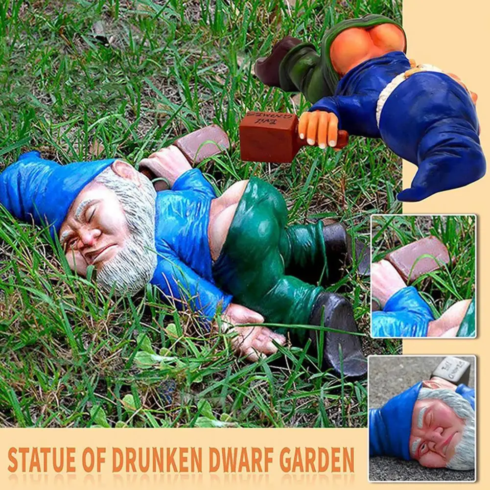 

Miniature Drunk Dwarf Exquisite Fadeless Resin Drunken Gnome Statue Ornament for Garden