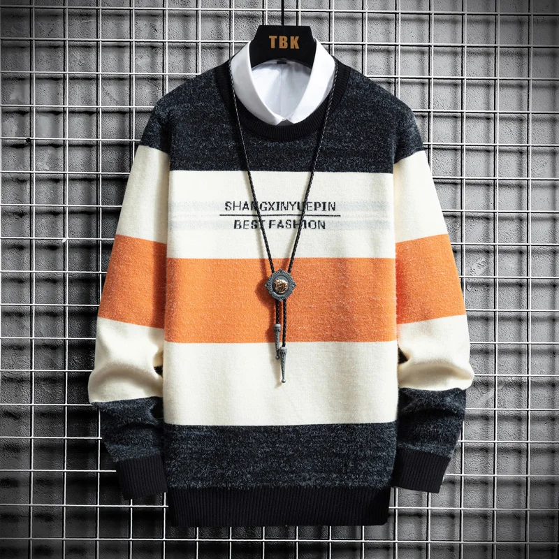 

New Winter Thickness Pullover Men's Sweater O-Neck Solid Color Warm Slim Sweaters Mens Pullovers Knittwear Male Pull Homme