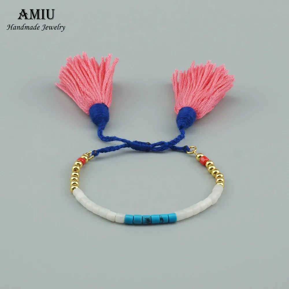 Браслет ручной работы AMIU с большими кисточками кристаллами и бусинами из камней