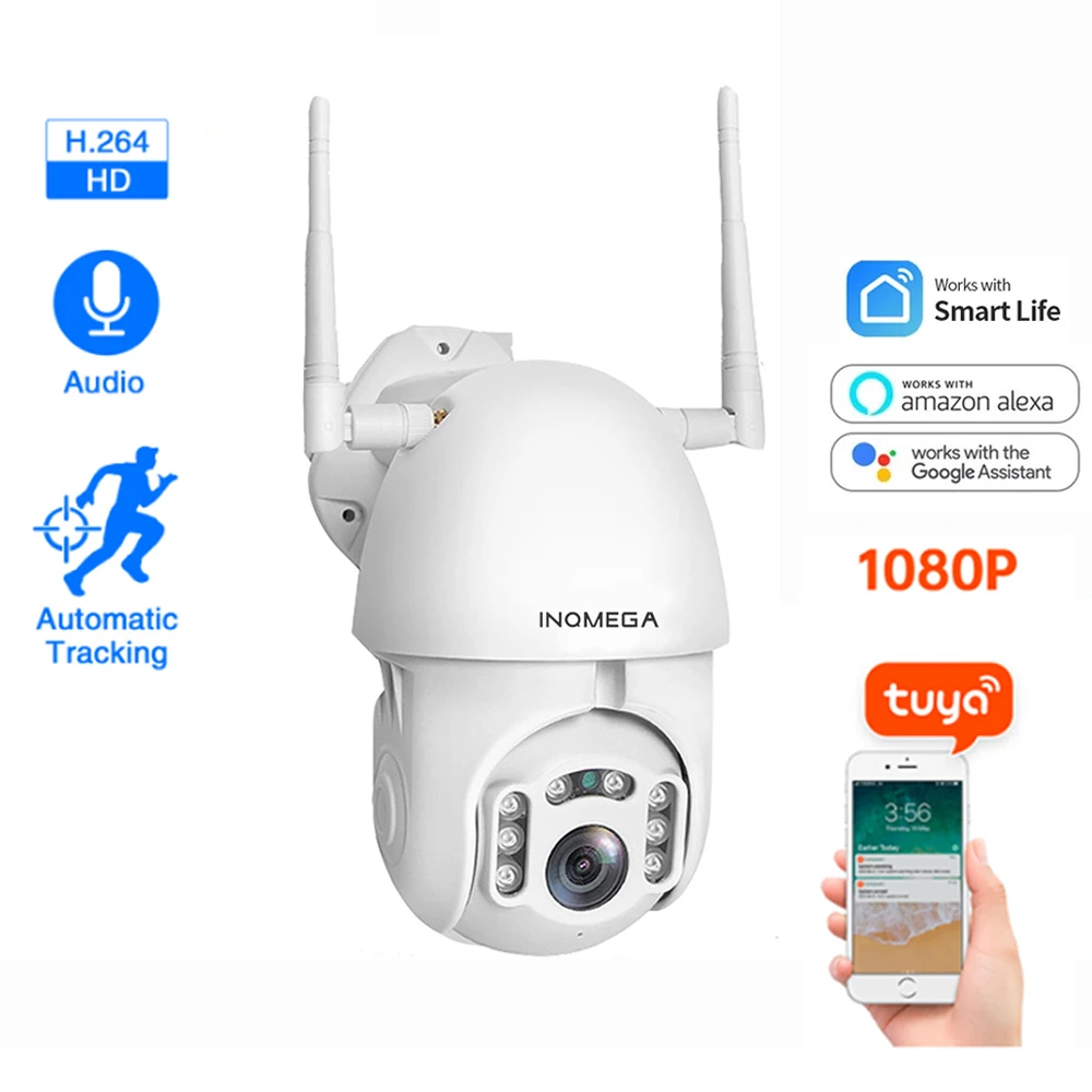 

INQMEGA Ip Camera Wifi Tuya Smart 4X Zoom Auto Tracking Outdoor Action Camera P2P Two Voice Alexa 2MP Security CCTV Camera