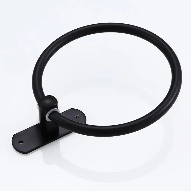 Черный алюминиевый настенный держатель для полотенец Круглый с кольцом Полка