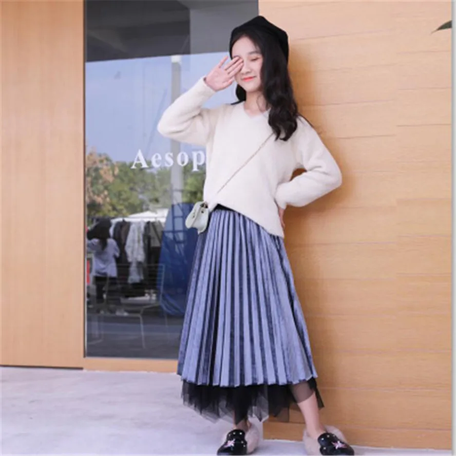 Детские юбки Осень зима 2020 сетчатая плиссированная длинная юбка для девочек